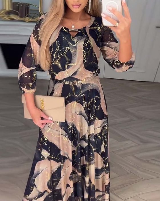 Denise marble print midi dress elasticated waist