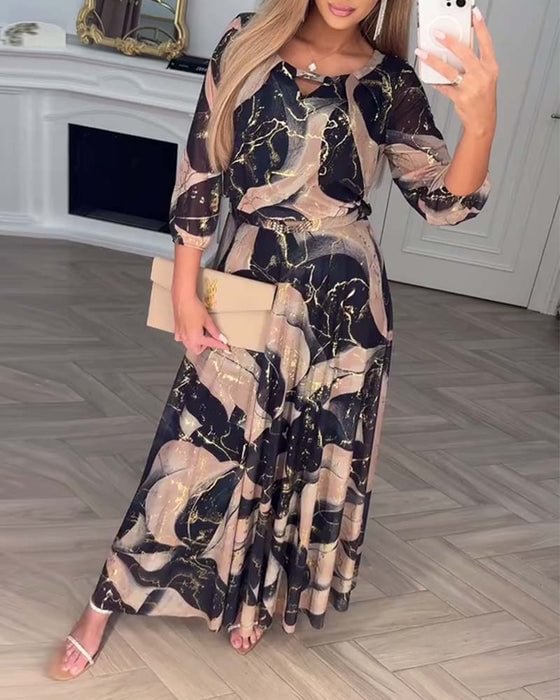 Denise marble print midi dress elasticated waist