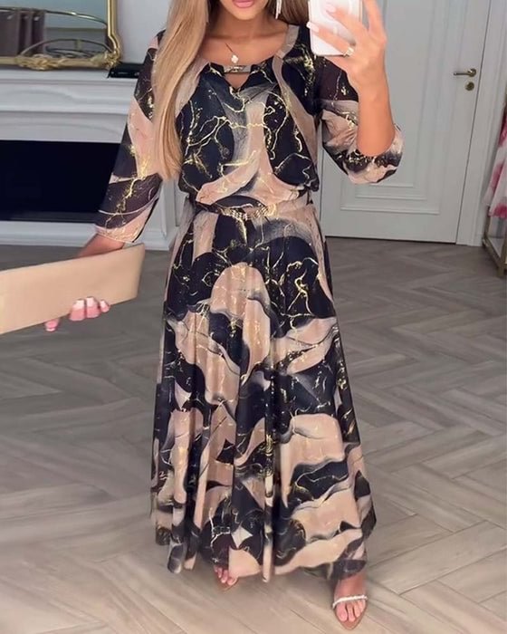 Denise marble print midi dress elasticated waist