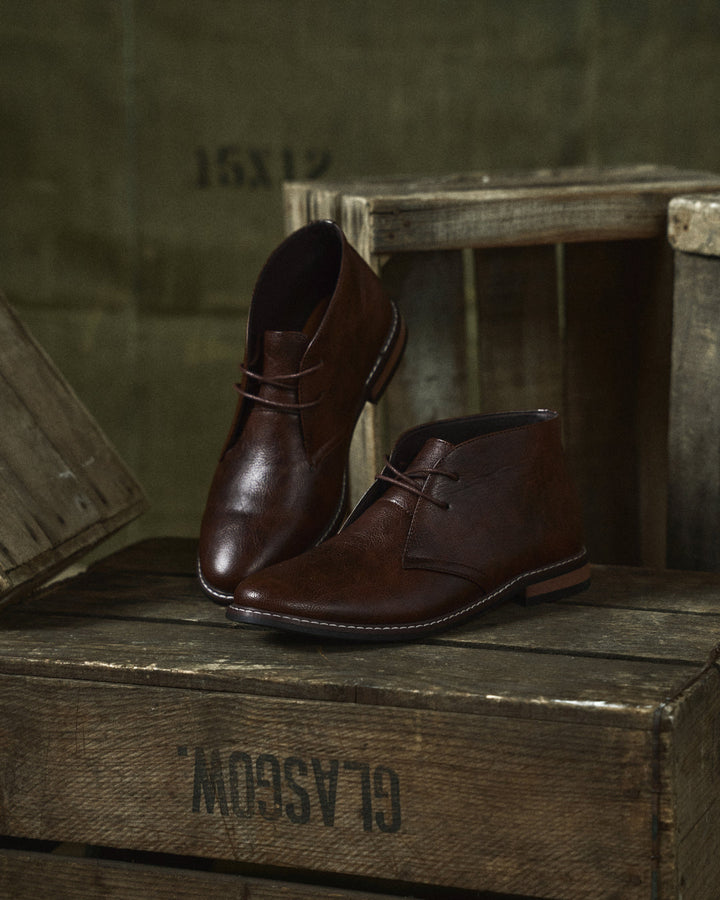 Russell Leather Look Ankle Lace Up Boots
