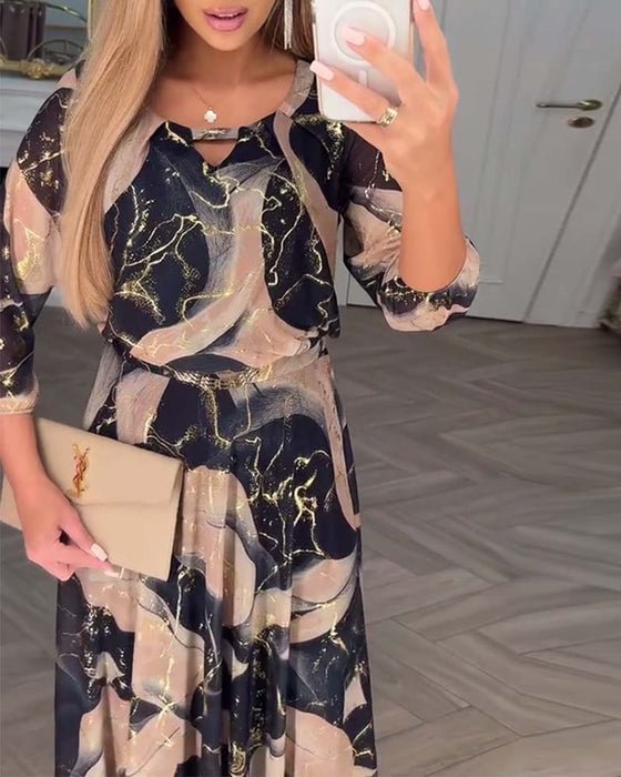 Denise marble print midi dress elasticated waist