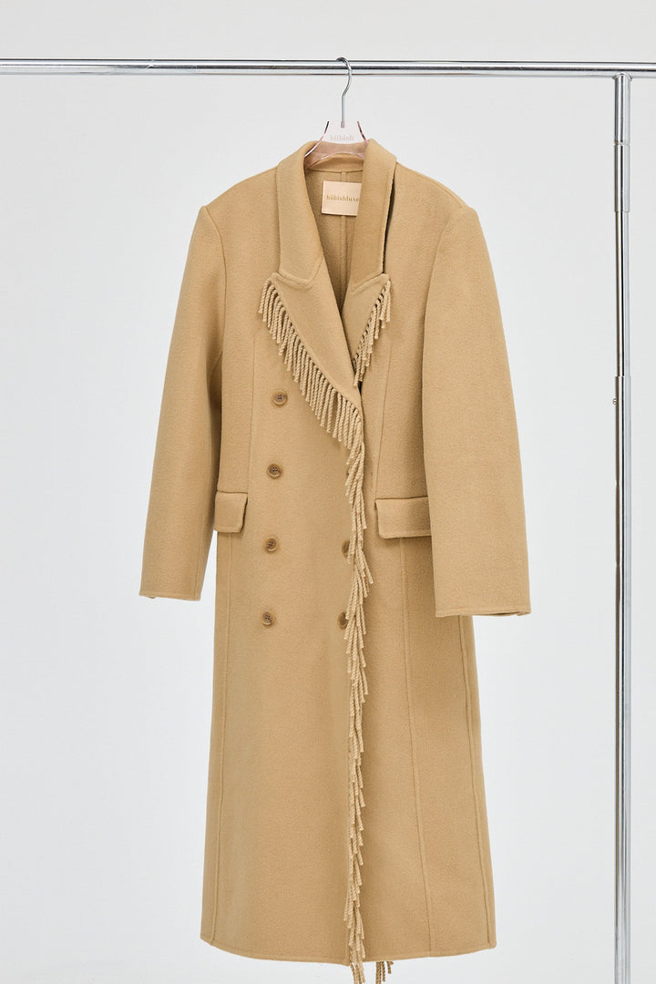 Kate Fringe Wool Coat - Walnut