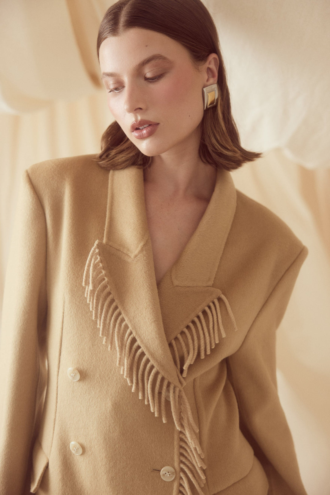 Kate Fringe Wool Coat - Walnut