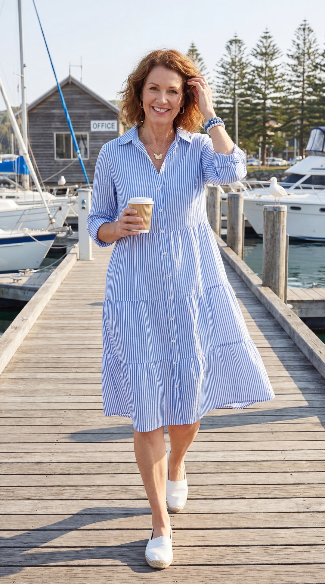 Sandra striped button-front tiered shirt dress