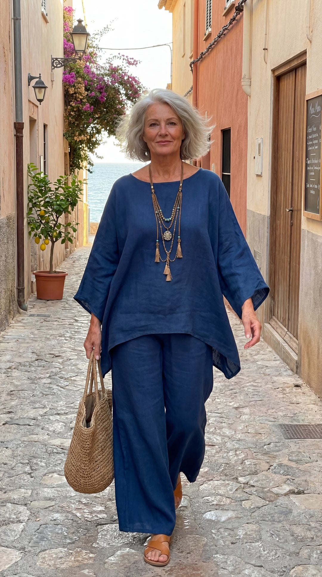 Judith linen batwing top and wide-leg pants set