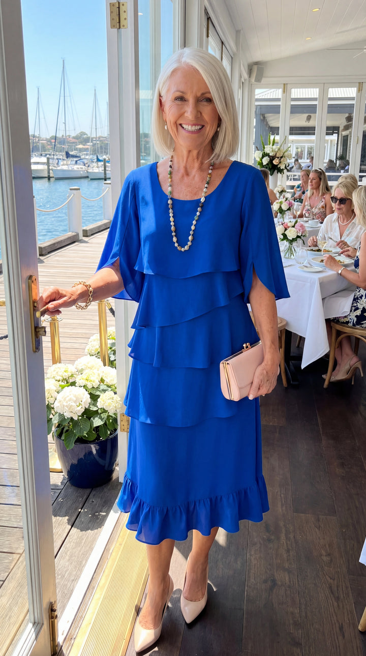 Lesley layered ruffle midi dress split sleeve
