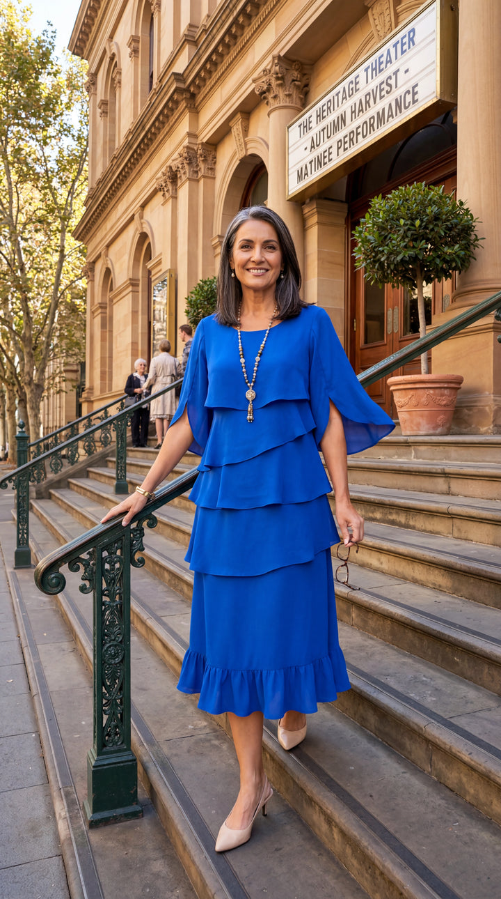 Lesley layered ruffle midi dress split sleeve