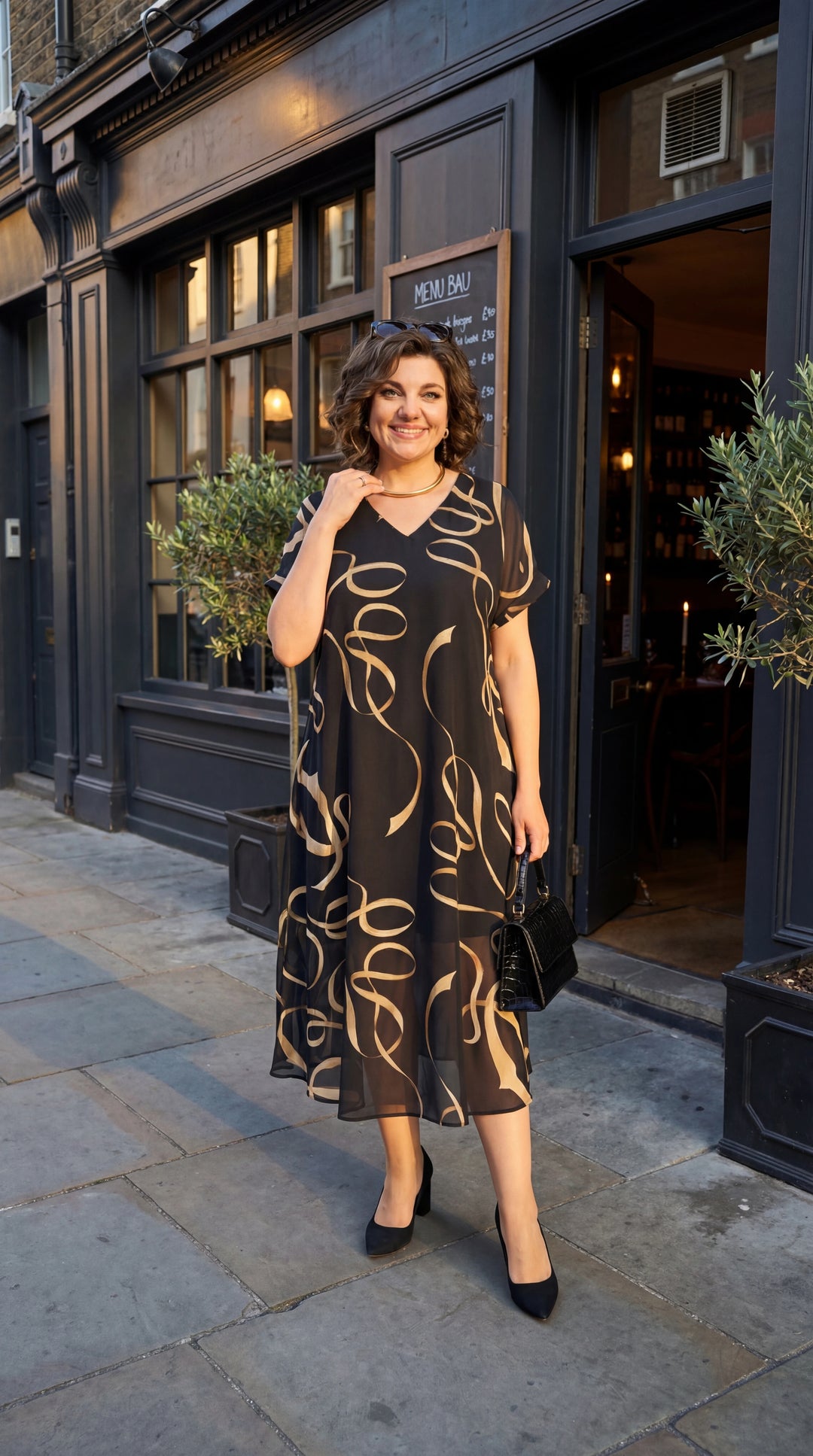 Glenda printed chiffon v-neck swing midi dress