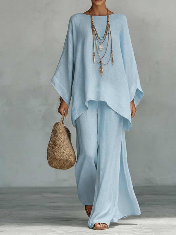 Judith linen batwing top and wide-leg pants set