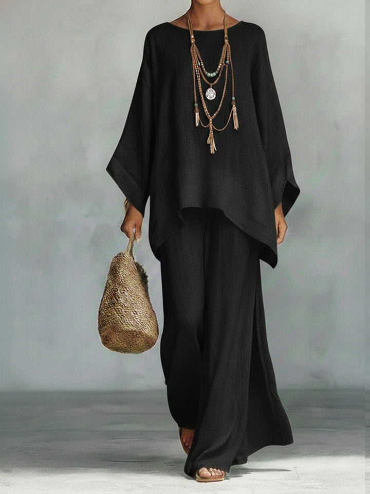 Judith linen batwing top and wide-leg pants set