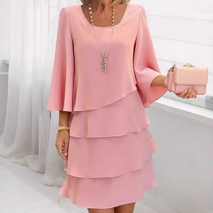 Roslyn layered chiffon dress three quarter sleeve